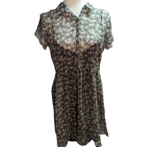 Abercrombie & Fitch Floral Patterned Button Down Dress Gray Medium